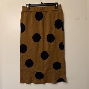 Who What Wear Brown and Black Polka Dot Knit Midi Skirt, Size Small Women’s
